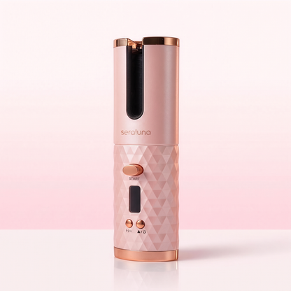 Seraluna Curl — one-button cordless auto curler in pink with rose-gold trim