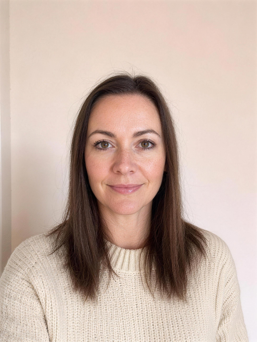 Before — straight flat hair, no styling